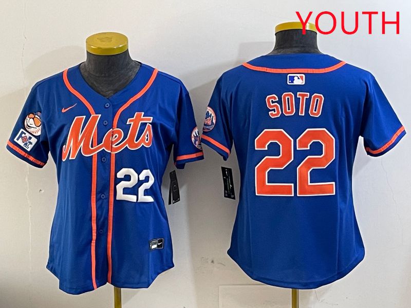 Youth New York Mets #22 Soto Blue Game Fashion 2025 Nike MLB Jersey style 2->youth mlb jersey->Youth Jersey